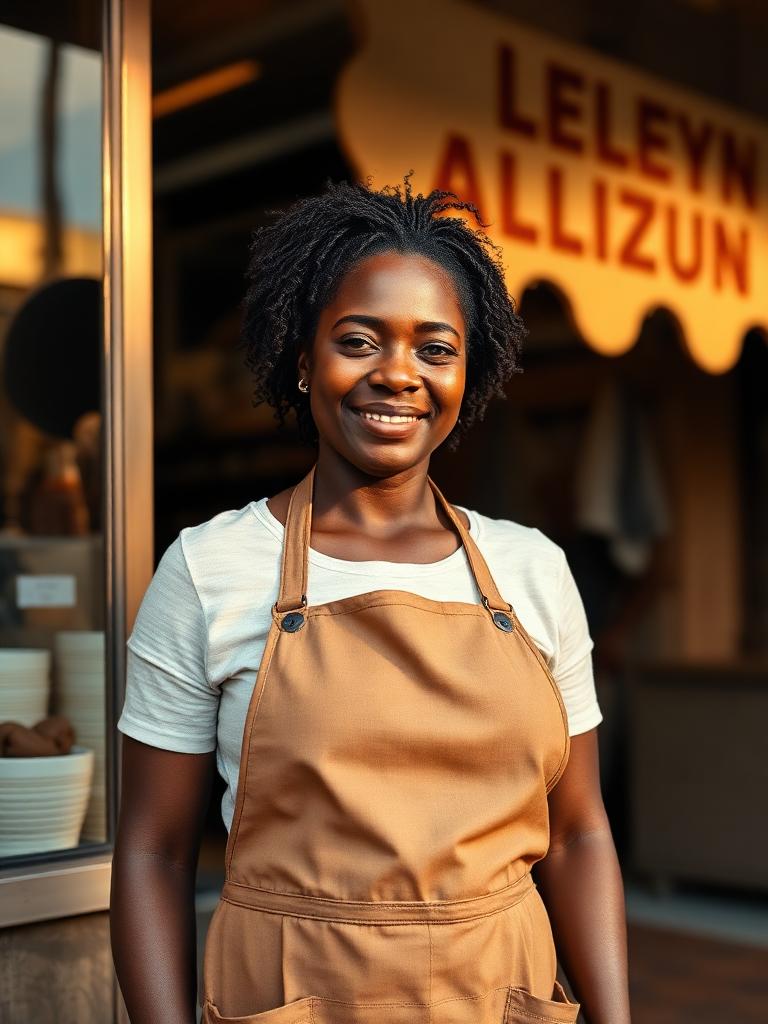 Small business owner outside her community storefront
